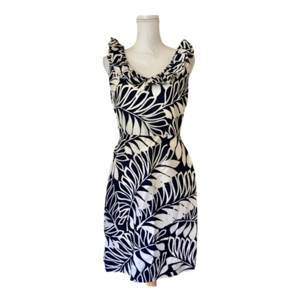 Kate Spade Silk Palm Leaf Sheath Dress Cream Navy